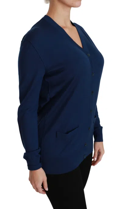 Dolce & Gabbana Blue Button Cardigan Virgin Wool Sweater In Blue