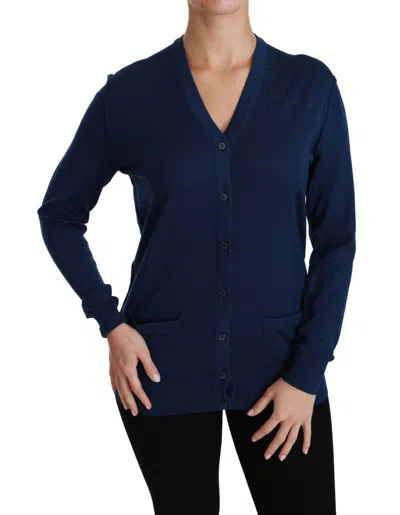 Dolce & Gabbana Blue Button Cardigan Virgin Wool Sweater In Blue