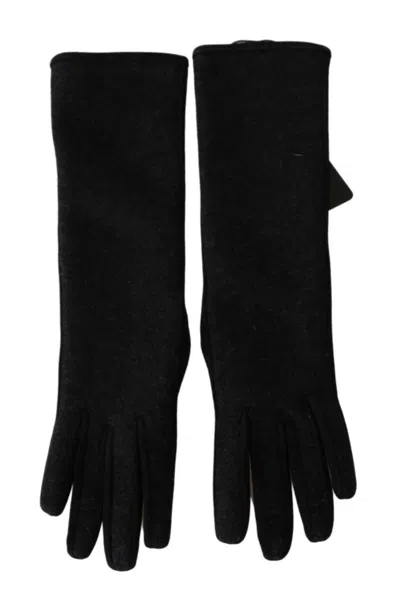 Dolce & Gabbana Elegant Mid-length Wool Gloves In Women's Black In Black