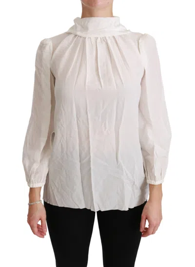 Dolce & Gabbana Elegant White Silk Turtle Neck Women's Blouse In White