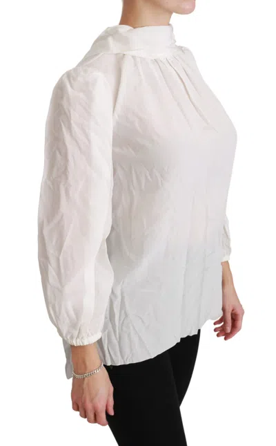 Dolce & Gabbana Elegant White Silk Turtle Neck Women's Blouse In White