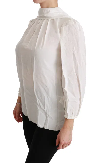 Dolce & Gabbana Elegant White Silk Turtle Neck Women's Blouse In White