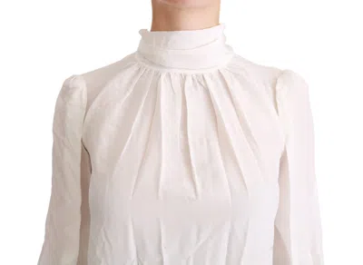Dolce & Gabbana Elegant White Silk Turtle Neck Women's Blouse In White