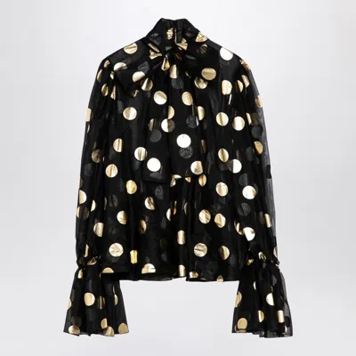 Dolce & Gabbana Dolce&gabbana Silk Organza Lamé Polka Dot Blouse In Black