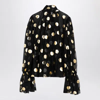 Dolce & Gabbana Dolce&gabbana Silk Organza Lamé Polka Dot Blouse In Black