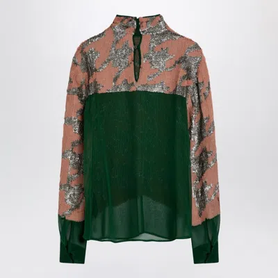 Dries Van Noten Women's Green/pink/silver Blouse With Sequins In Green