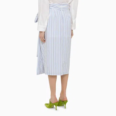 Dries Van Noten Women's White Striped Blue Cotton Midi Skirt In Blue