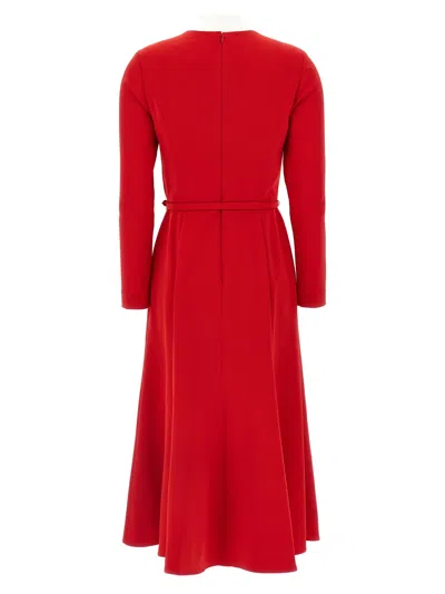 Carolina Herrera Gathered Neck Belted Long-sleeve Midi Dress In Red