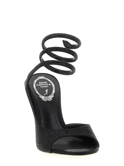 René Caovilla 105mm Crystal-embellished Spiral-wrap Sandals In Black