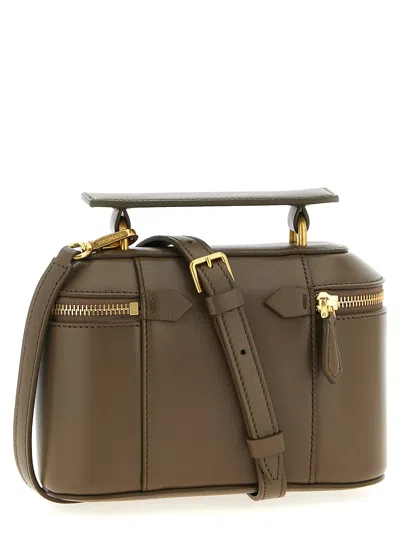 Balmain B-buzz Leather Vanity Top Handle Bag In Brown