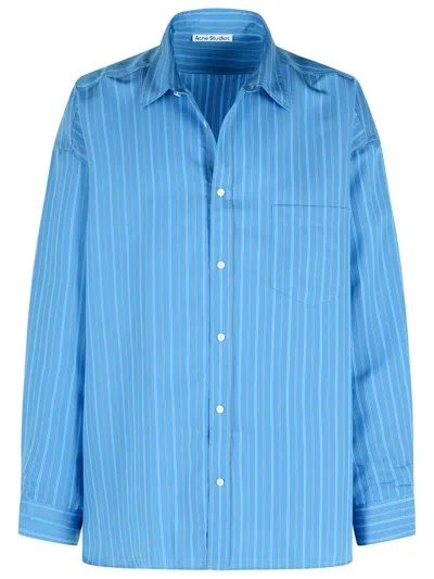 Acne Studios Striped Long Sleeve Button Up Shirt In Blue
