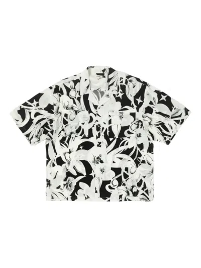 Bldg4 Razor Ss Woven Whisper Floral-print Button-placket Shirt In White
