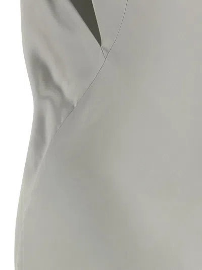 Alberta Ferretti Draped Satin Dress Asymmetric Neckline In Gray