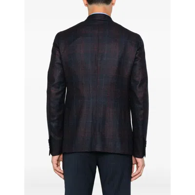 Isaia Double-breasted Checked-pattern Blazer In Blue