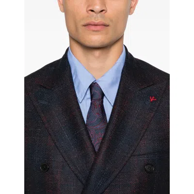 Isaia Double-breasted Checked-pattern Blazer In Blue