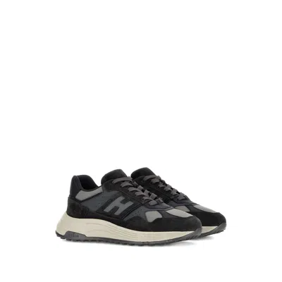 Hogan Suede And Smooth Leather Hyperlight Sneakers With Technical Fabric Inserts In Black