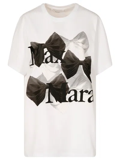 Max Mara Bow-print Cotton T-shirt In White