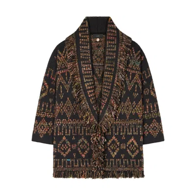 Alanui Fringe Detailing Wool Blend Cardigan In Brown
