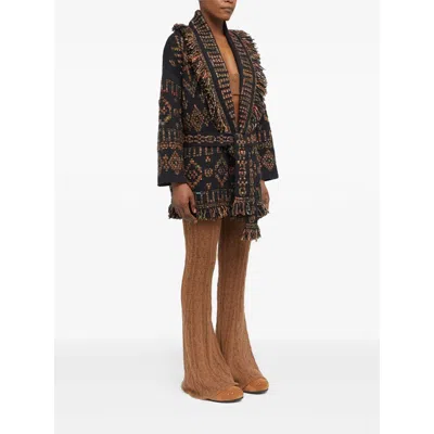 Alanui Fringe Detailing Wool Blend Cardigan In Brown