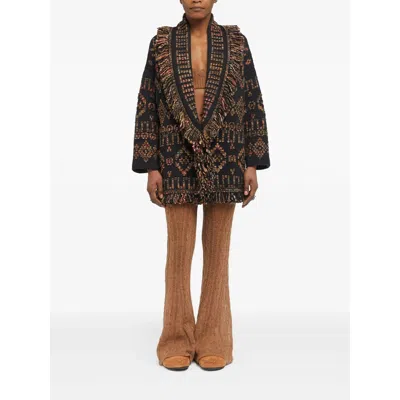 Alanui Fringe Detailing Wool Blend Cardigan In Brown