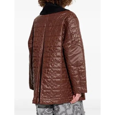 Ganni Quilted Coat With Contrasting Collar In Brown