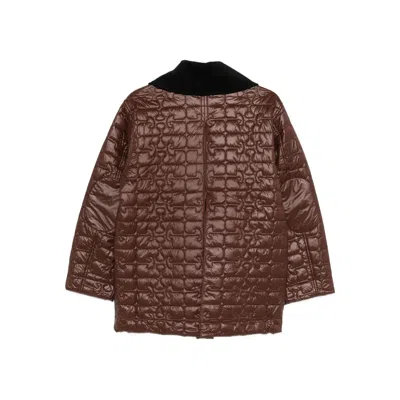 Ganni Quilted Coat With Contrasting Collar In Brown