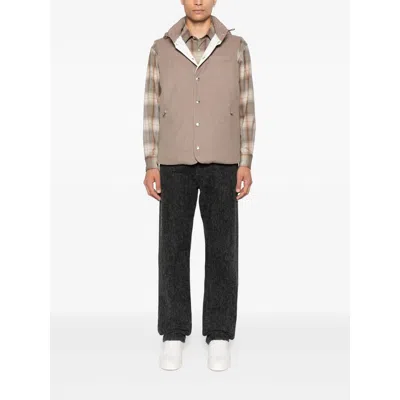Brunello Cucinelli Sleeveless Down Jacket In Membraned Wool Flannel With Detachable Hood Clothing