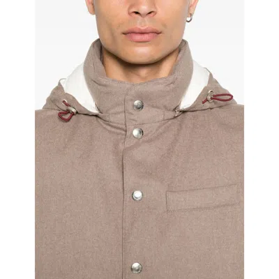 Brunello Cucinelli Sleeveless Down Jacket In Membraned Wool Flannel With Detachable Hood Clothing