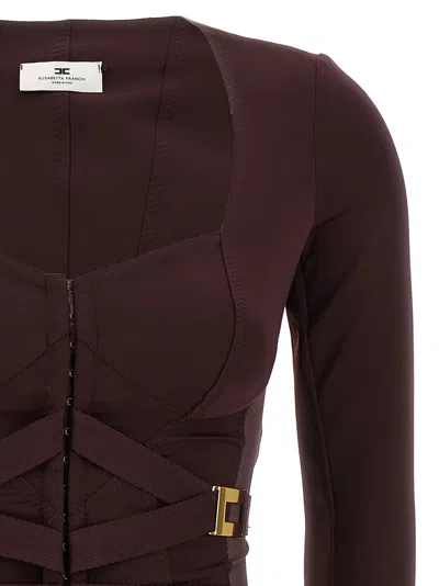 Elisabetta Franchi Bielastic Blazer With Sweetheart Neckline In Brown