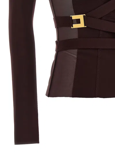 Elisabetta Franchi Bielastic Blazer With Sweetheart Neckline In Brown