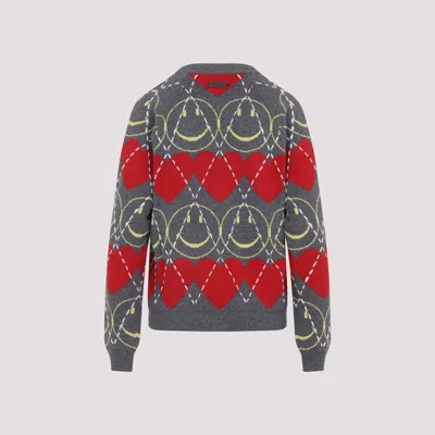 Moschino Jacquard Smile Wool Blend Cardigan In Gray