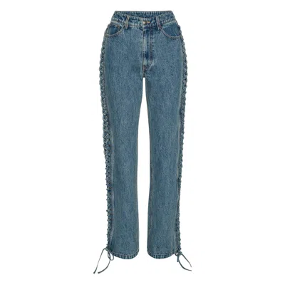 Rotate Birger Christensen Jeans Laced Straight Leg Blue Denim In Blue