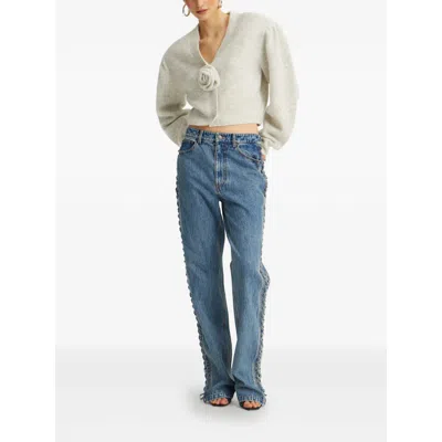 Rotate Birger Christensen Jeans Laced Straight Leg Blue Denim In Blue