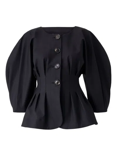 Carolina Herrera Pleated Cotton-blend Sateen Jacket In Black