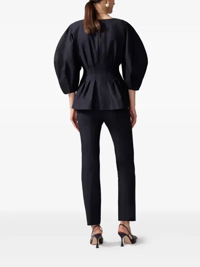 Carolina Herrera Pleated Cotton-blend Sateen Jacket In Black