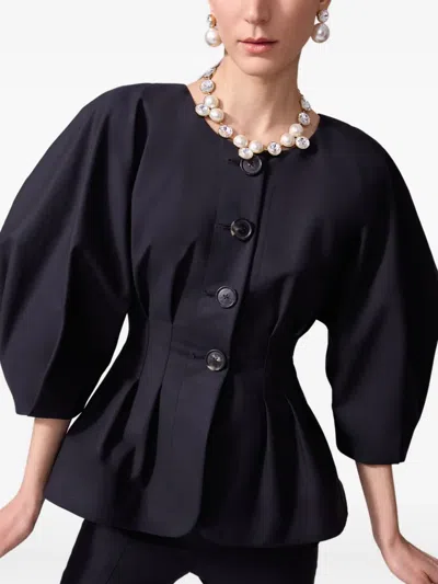 Carolina Herrera Pleated Cotton-blend Sateen Jacket In Black