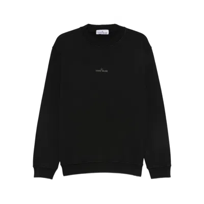 Stone Island Cotton Sweatshirt With Embroidered Logo In Black