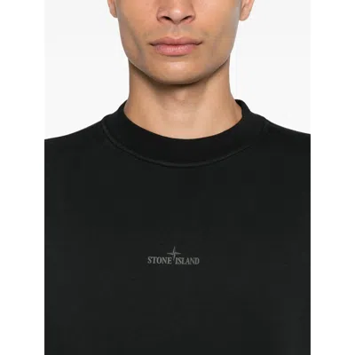 Stone Island Cotton Sweatshirt With Embroidered Logo In Black