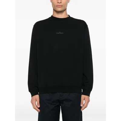 Stone Island Cotton Sweatshirt With Embroidered Logo In Black