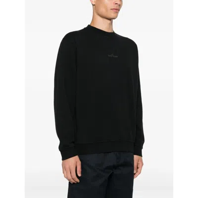 Stone Island Cotton Sweatshirt With Embroidered Logo In Black
