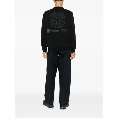 Stone Island Cotton Sweatshirt With Embroidered Logo In Black
