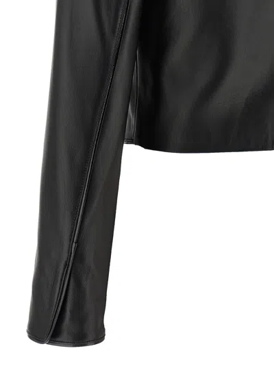 Elisabetta Franchi Leather Jacket With Monogram Metal Details In Black