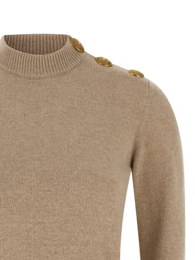 Balmain Eco-cashmere Button Sweater Sweaters And Cardigans Beige In Brown