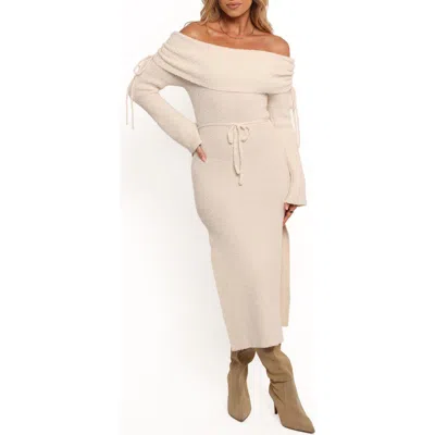 Petal And Pup Petal & Pup Annabelle Off The Shoulder Midi Sweater Dress In Neutral