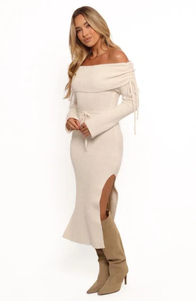 Petal And Pup Petal & Pup Annabelle Off The Shoulder Midi Sweater Dress In Neutral