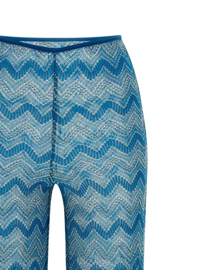 Missoni Zigzag Pattern Flared Pants In Semi-transparent Viscose In Blue