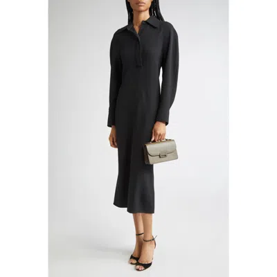 Victoria Beckham Women Black Long Sleeve Polo Collar Midi Dress, Xs Luxury Dresses For Women Darveys