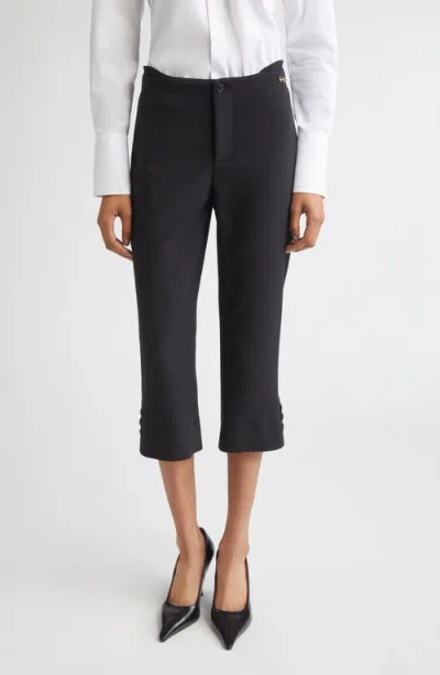 Victoria Beckham Buttoned Cuff Cropped Wool Trousers In Black