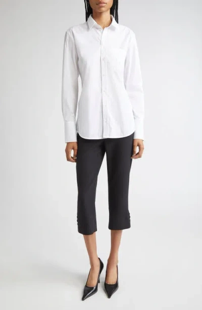 Victoria Beckham Buttoned Cuff Cropped Wool Trousers In Black