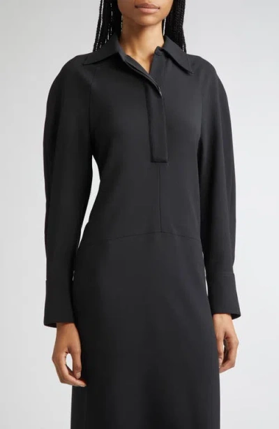 Victoria Beckham Women Black Long Sleeve Polo Collar Midi Dress, Xs Luxury Dresses For Women Darveys